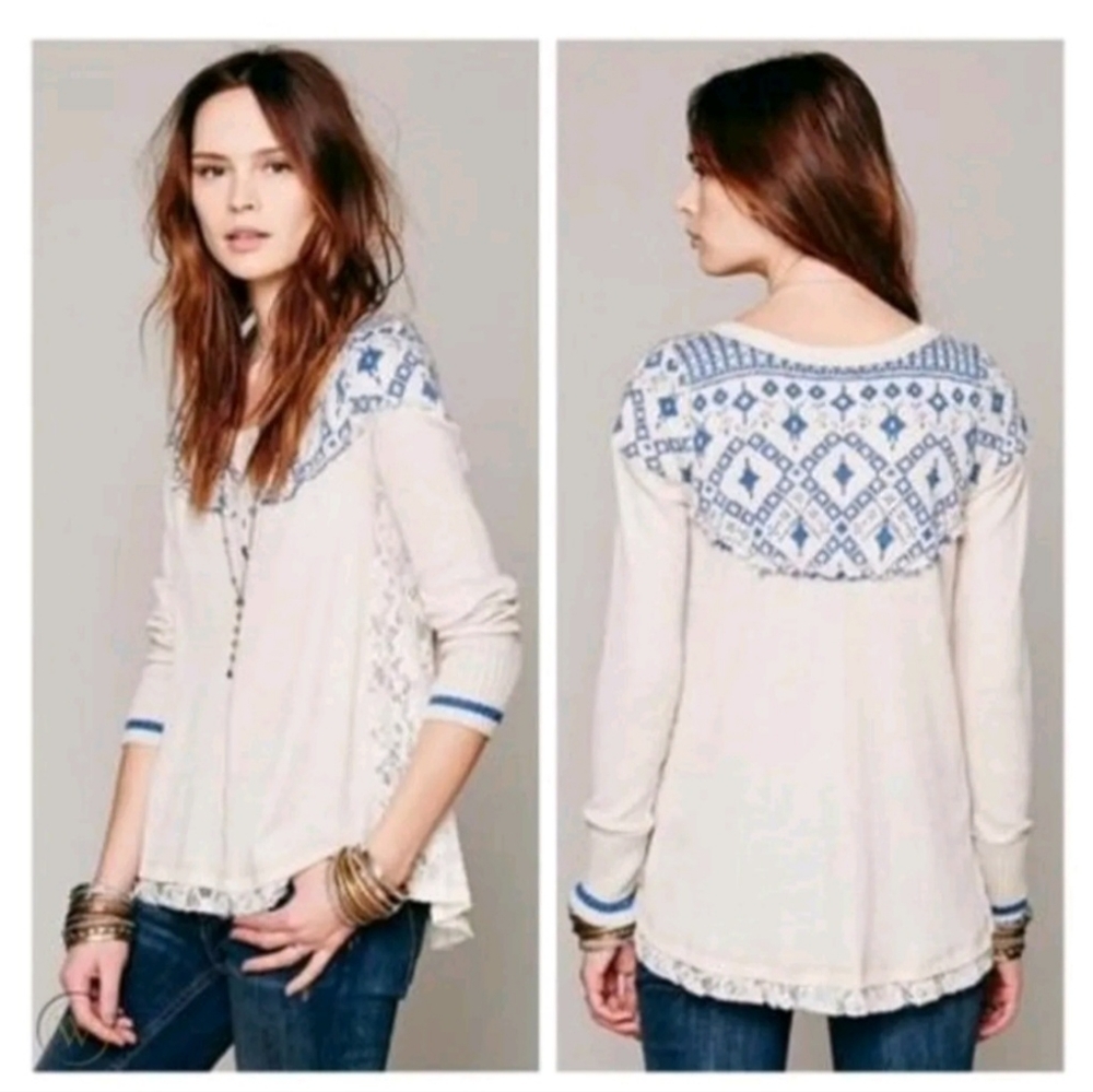 We the Free Cabin in the Woods Long Sleeve Henley Top  Color: Oatmeal Combo - XS